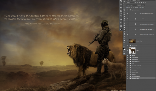 Lion Lamb and Solider Landscape PSD Background